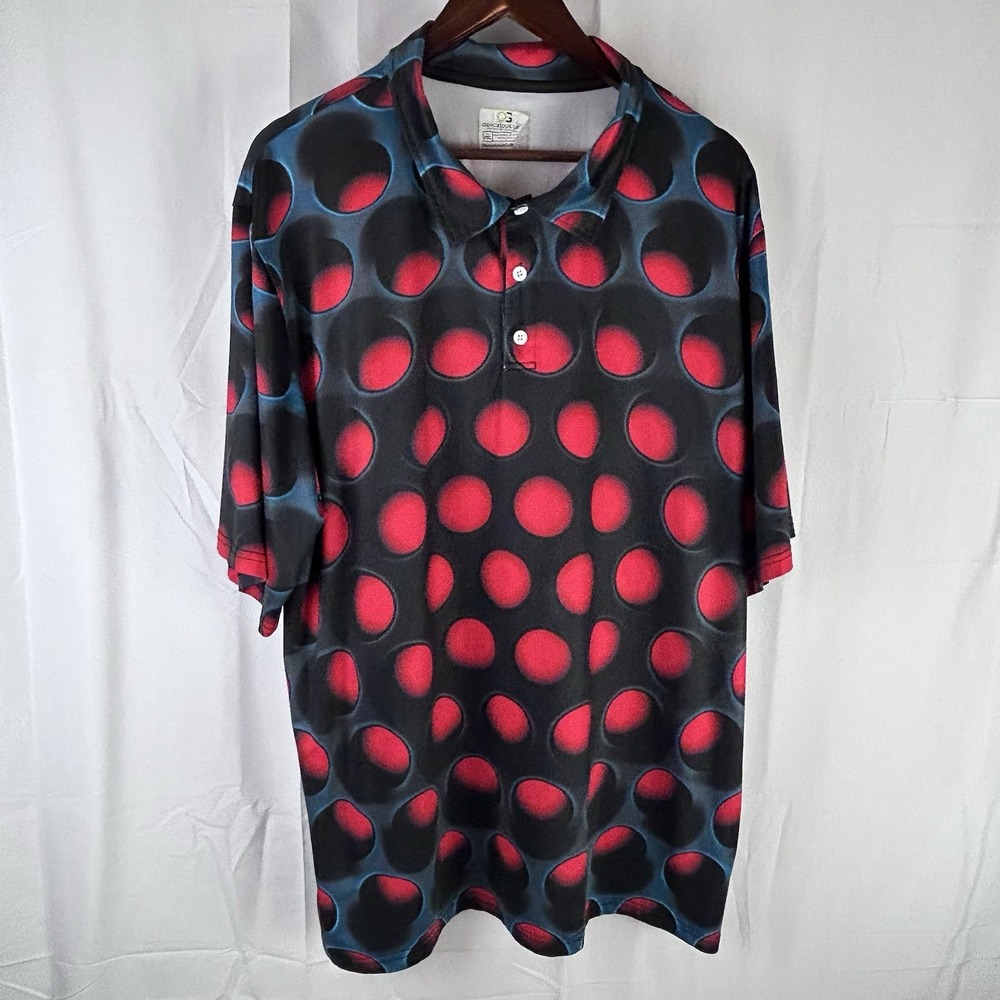 Obnoxious Golf Men Polo Shirt Sz 2XL Red Black Bold Short Sleeve Loud Activewear